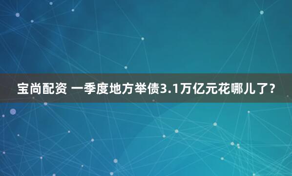 宝尚配资 一季度地方举债3.1万亿元花哪儿了？